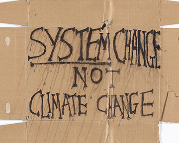 Demonstrationsschild mit Aufschrift "SYSTEM CHANGE NOT CLIMATE CHANGE"