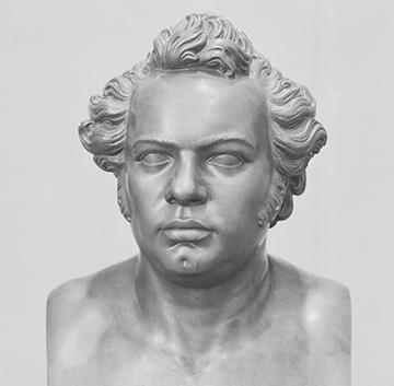 Büste von Franz Schubert die ursprünglich vom Grab Schuberts stammt. Sie ist aus Eisen und erst später mit Bronze überzogen worden. 