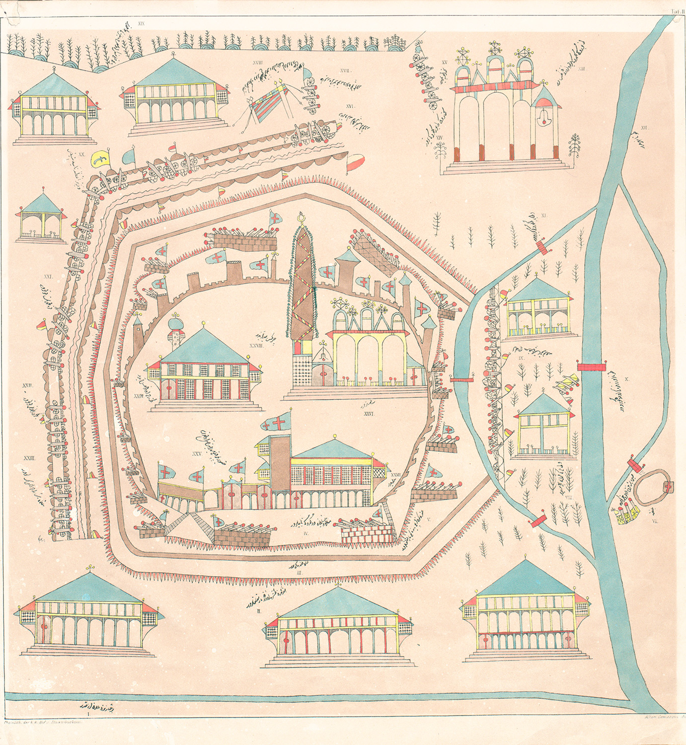 Abbildung der Festung Wien 1683, Verkleinerte Kopie eines im Türkischen Lager angefertigten Planes (mit türkischer Schrift)