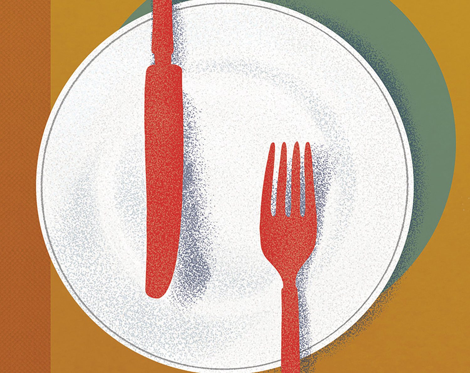 Buchcover mit Teller und Messer und Gabel