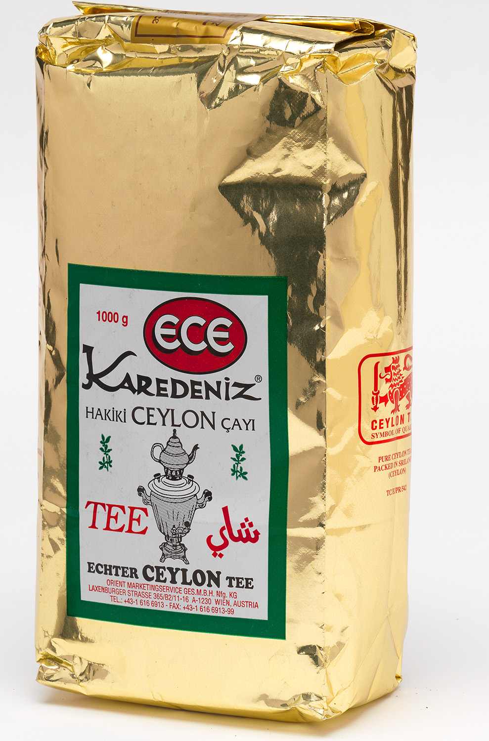 Goldene Teepackung mit Logo