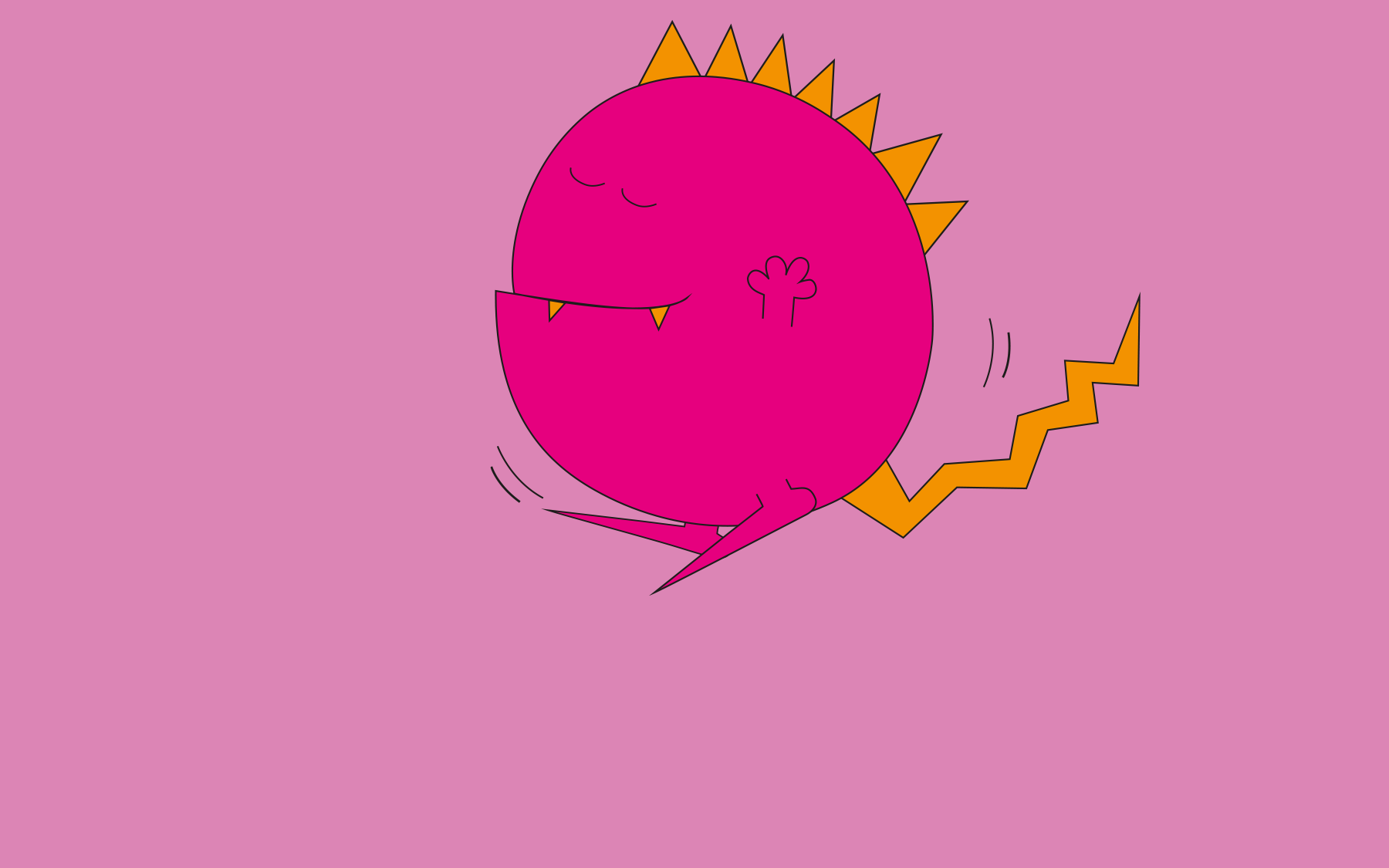 Kugeliges rosa Monster mit orangen Irokesen und Schwanz