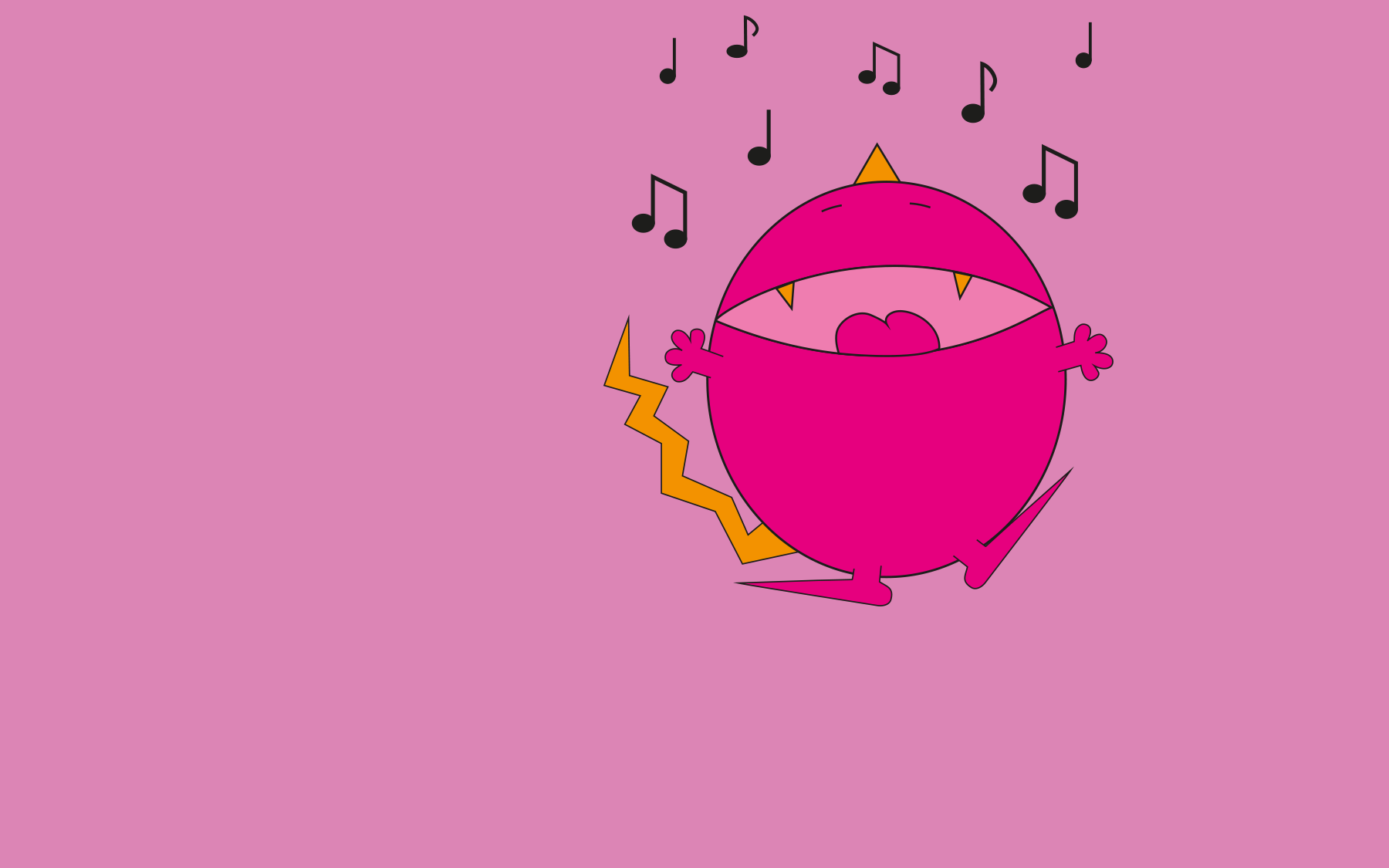 Rundes pinkes Monster mit Musiknoten