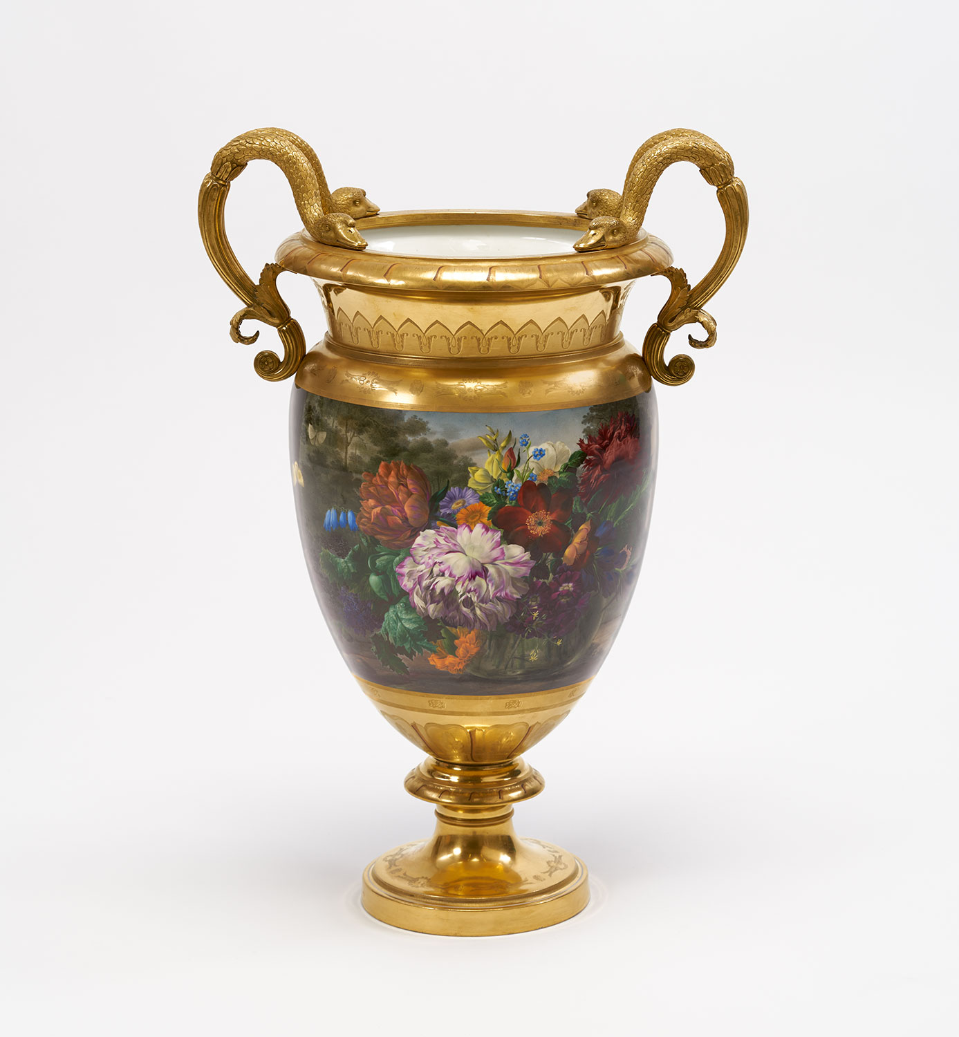 Goldene Vase mit Blumenmalerei