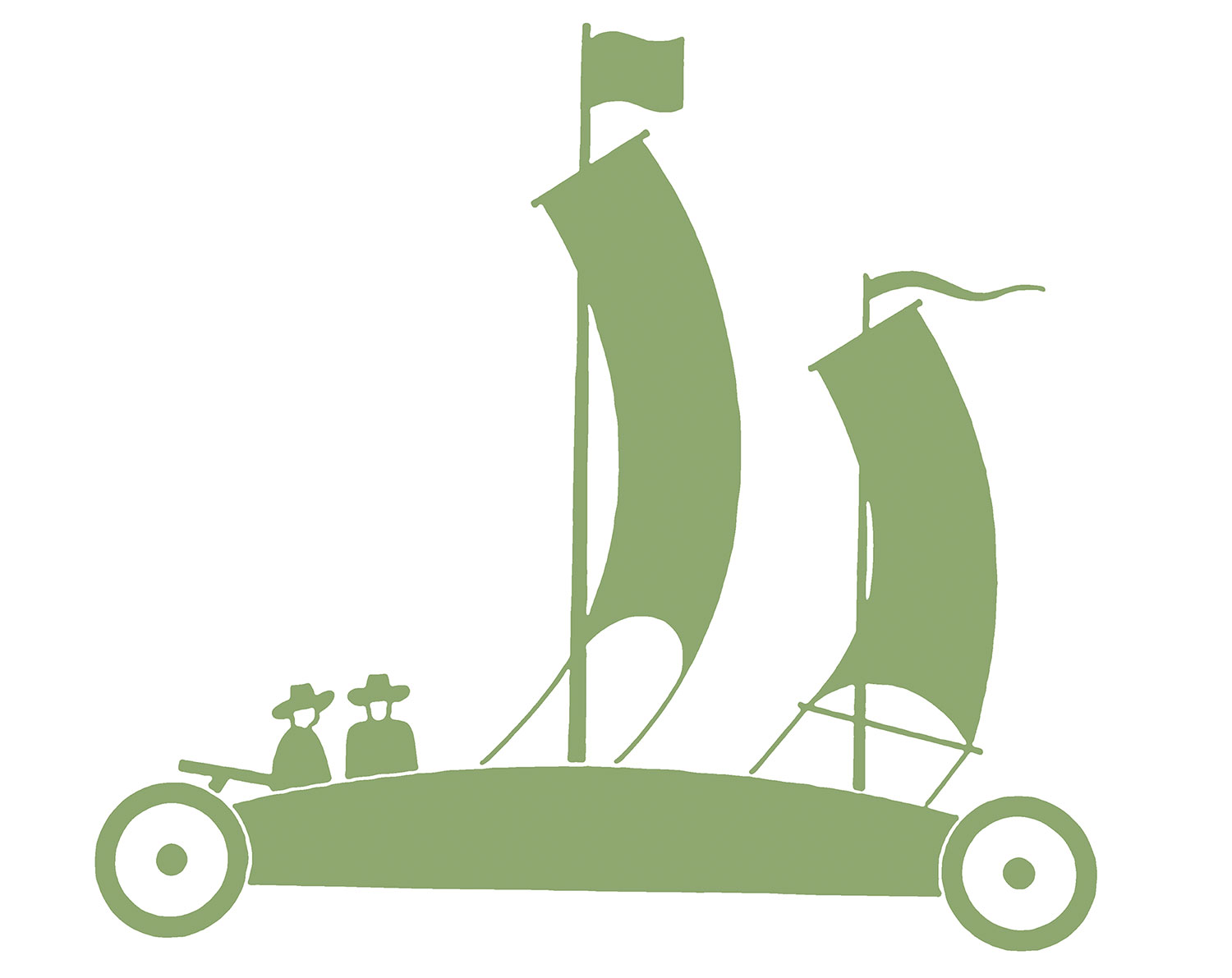 Ein Auto mit zwei Segel und zwei Personen 