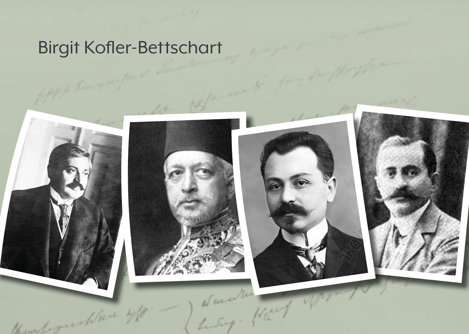 Schwarz-Weiß-Fotografien von vier Männern. 