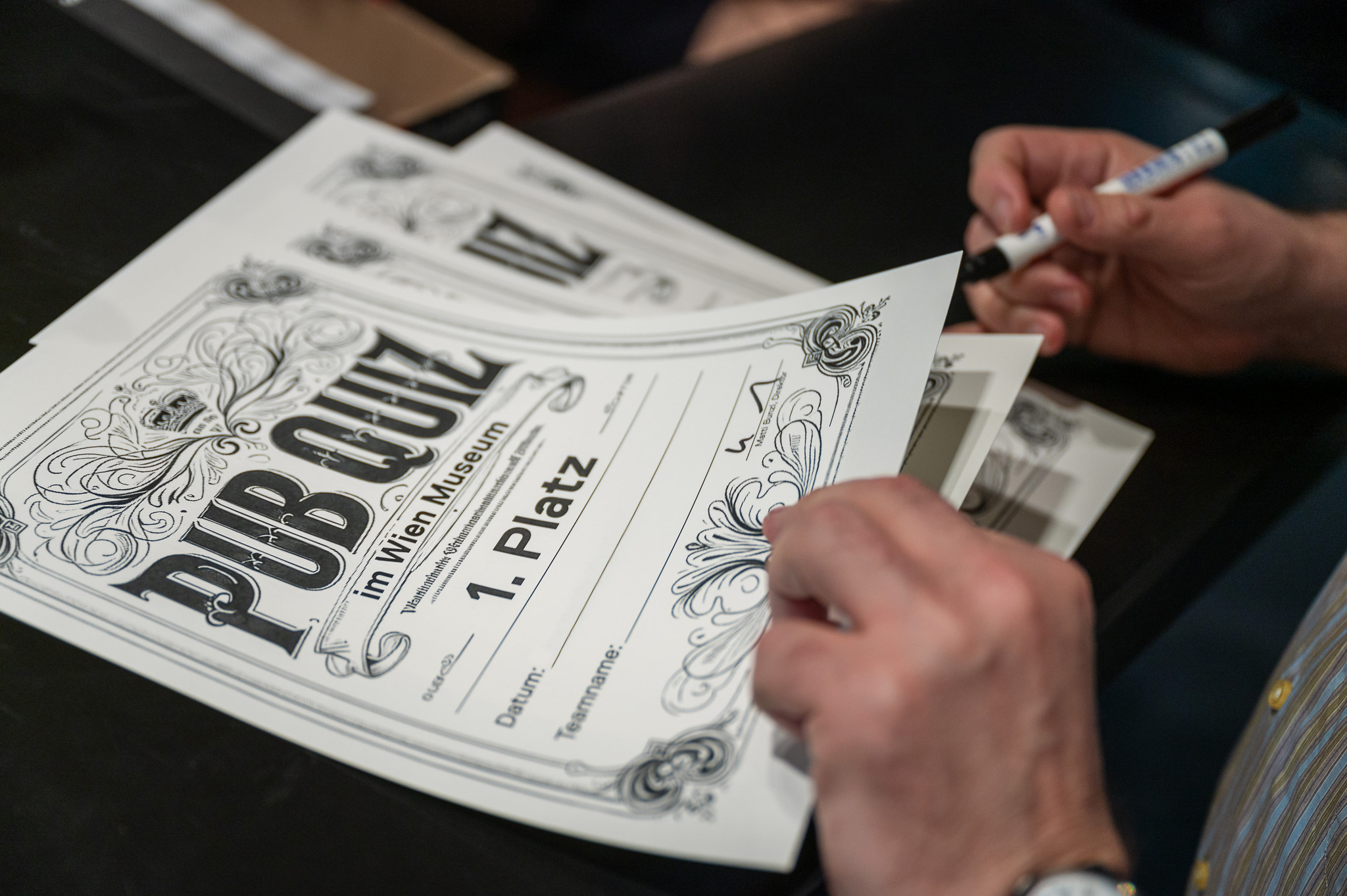 Siegerurkunde mit 1. Platz vom Wien Museum Pub Quiz