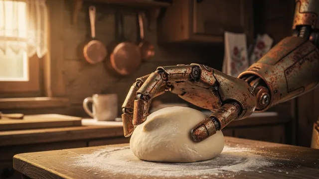 Roboterhand knetet Teig