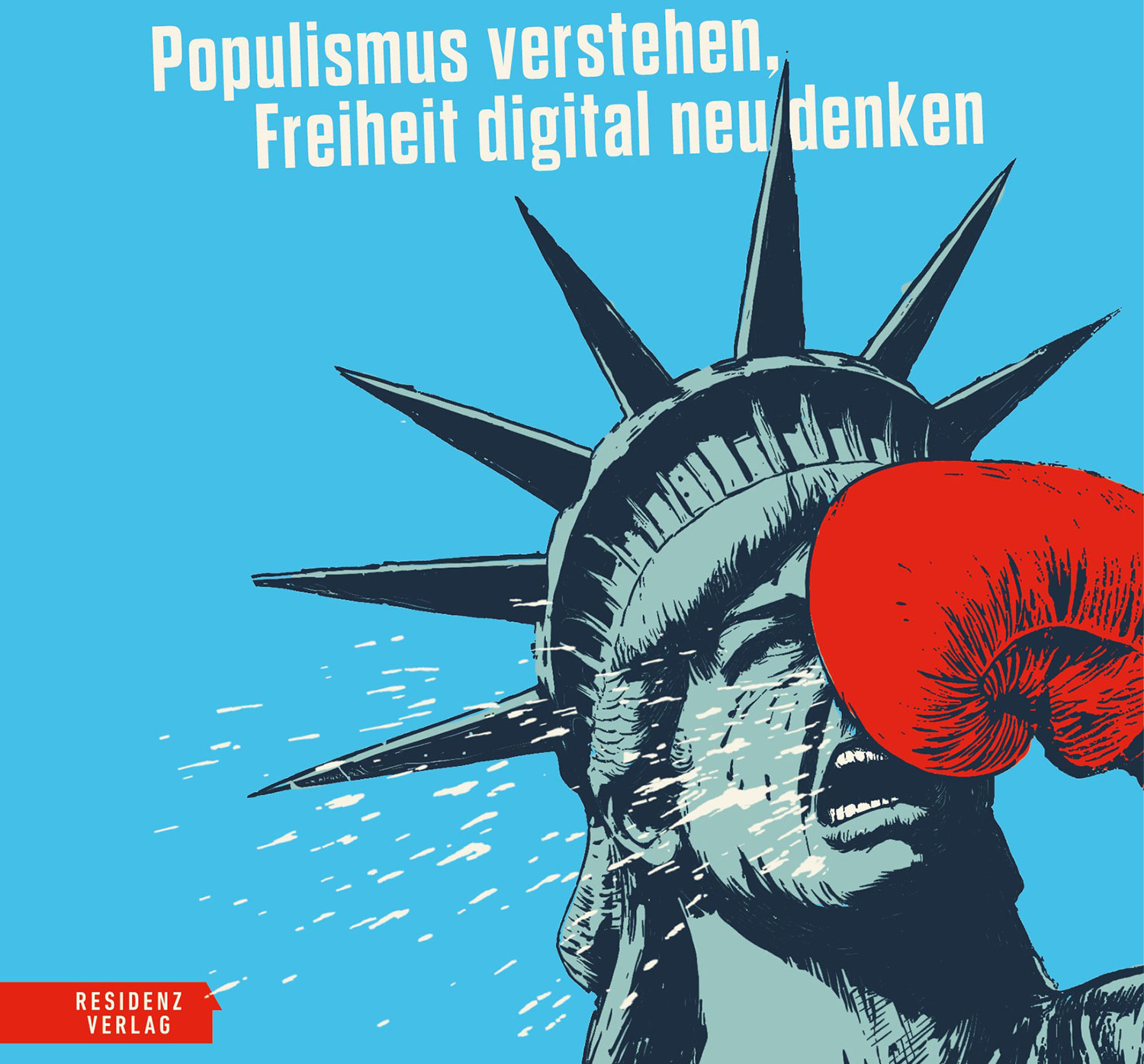 Kopf der Freiheitsstatue auf die ein roter Boxhandschuh schlägt 