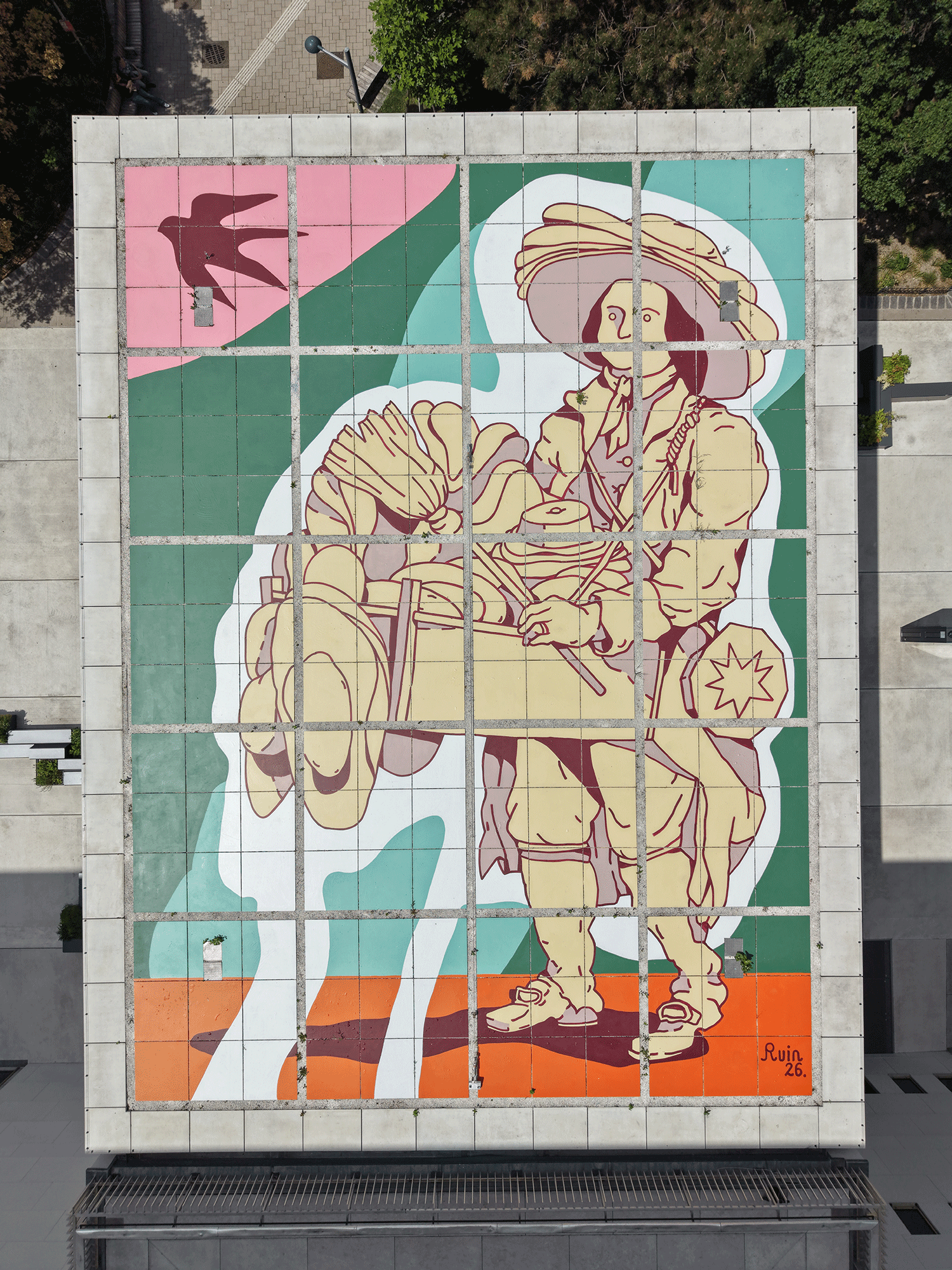 Graffiti von oben auf dem Dach des Pavillon des Wien Museums