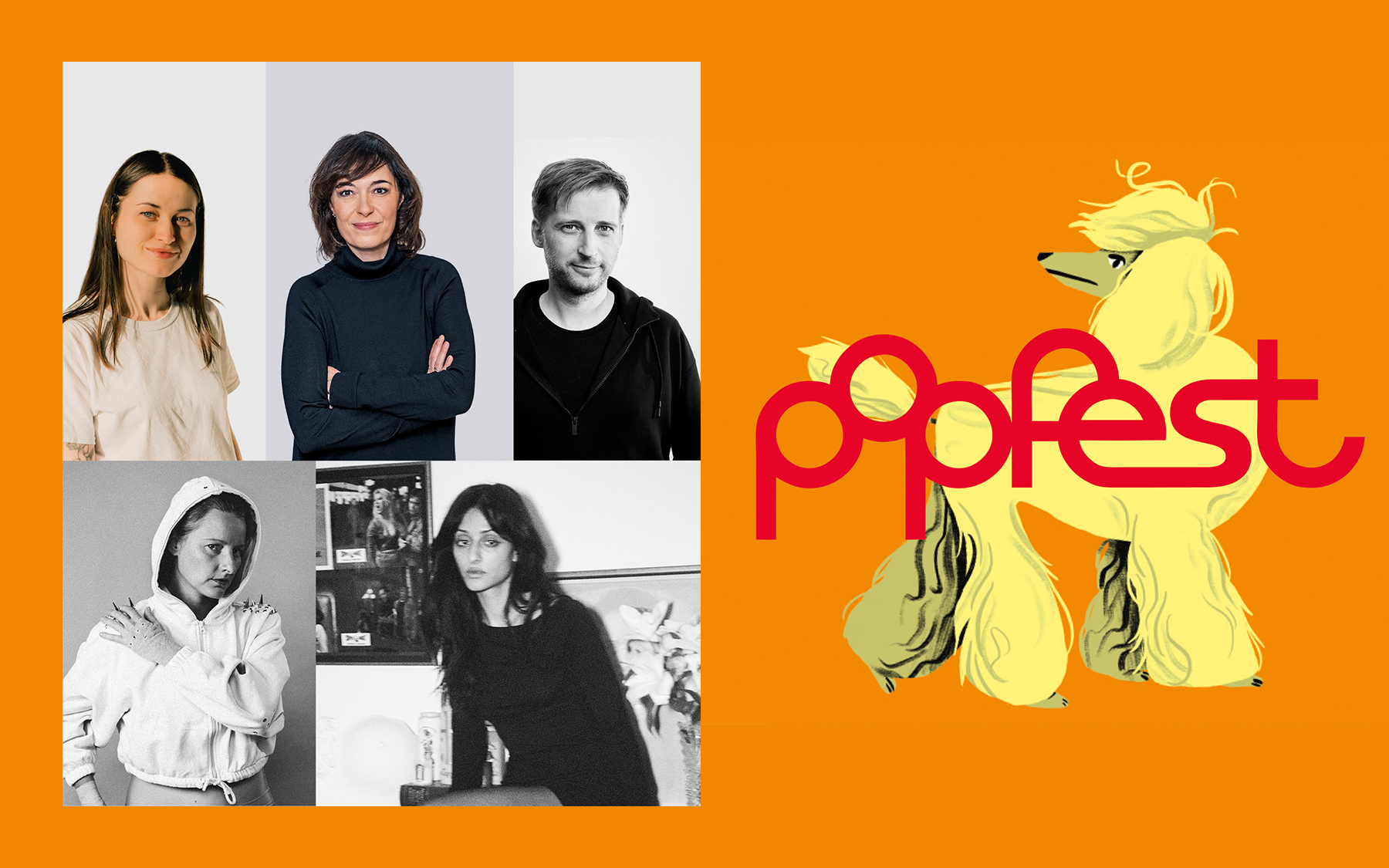 Porträts der DiskussionsteilnehmerInnen Dodo Roscic, Eva Dinnewitzer, Hannes Tschürtz, Sofie Fatourechi alias Sofie Royer und Kristin Gruber