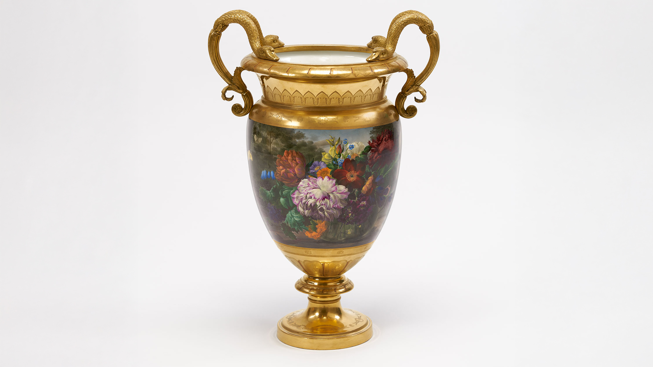 Goldene Vase mit Blumenmalerei