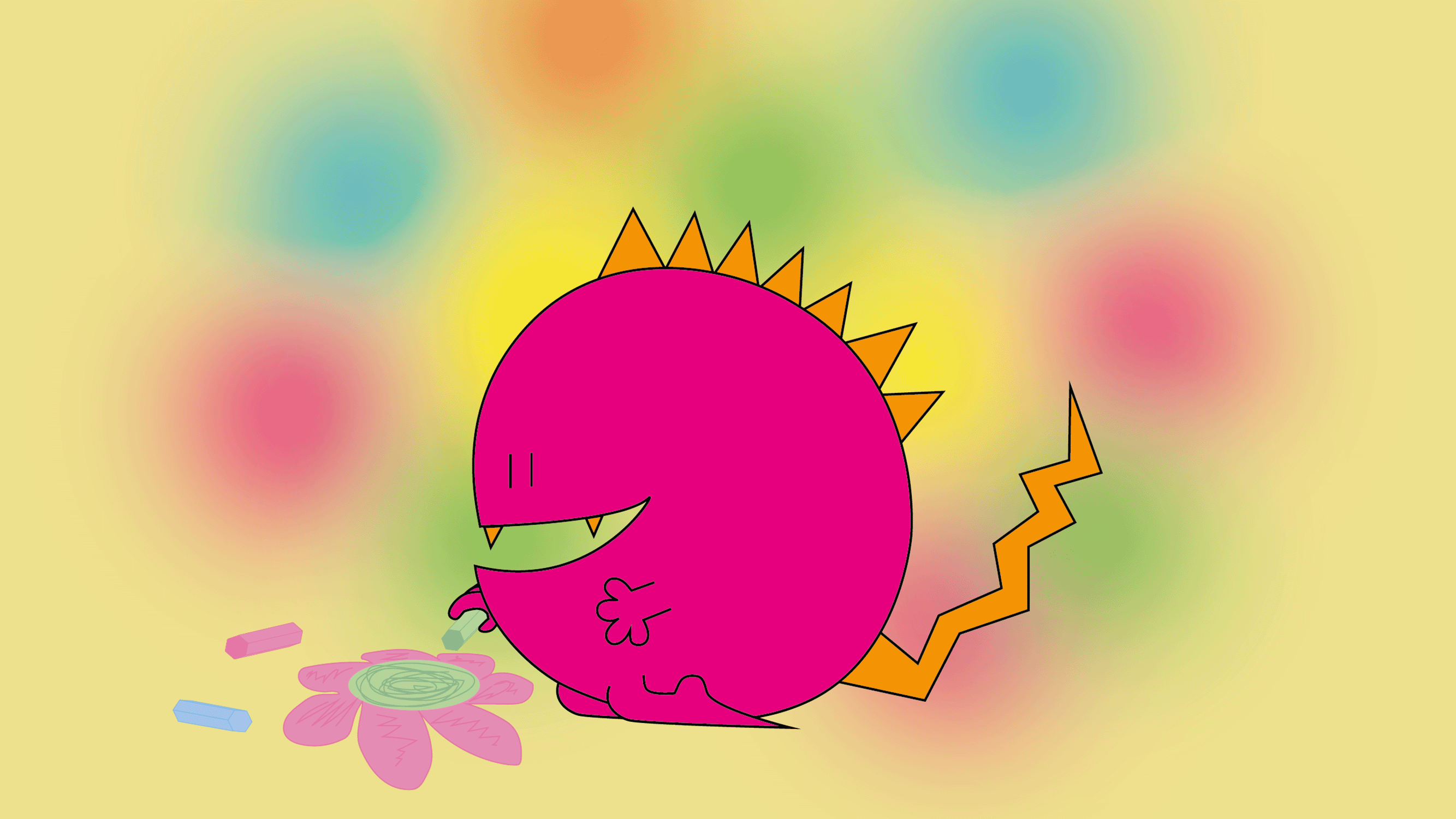 Rundes pinkes Monster malt mit Kreide